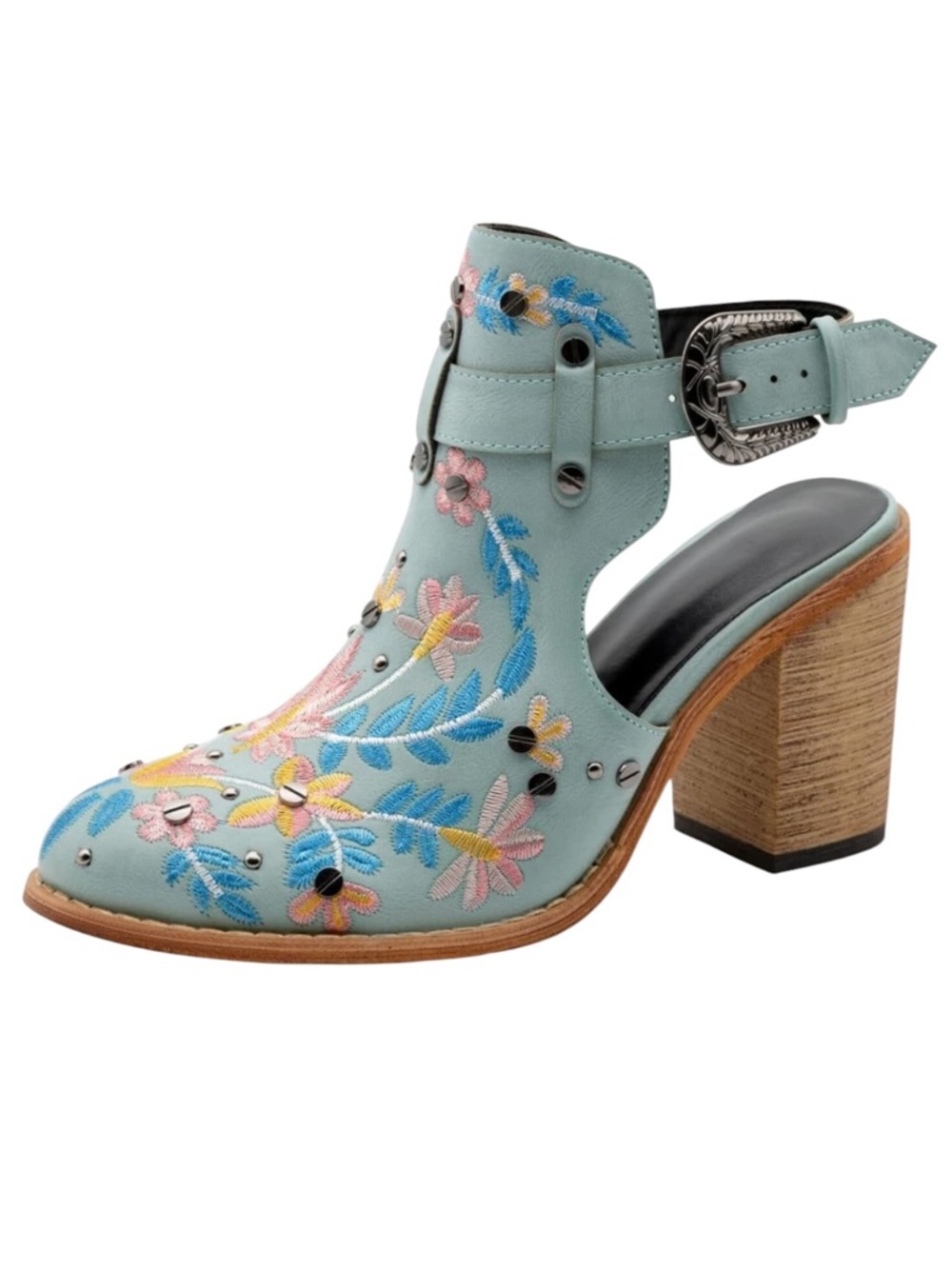 NWT Women's Floral Embroidery Ankle Boots Buckled Backless Western Sz 10 - Picture 2 of 6